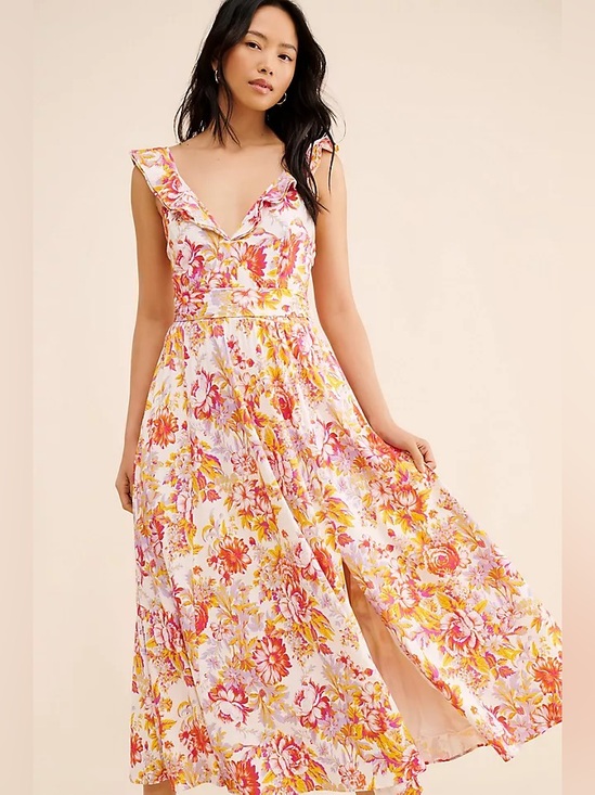 BHLDN Dresses & Skirts - BHLDN Aubree Sleeveless Linen pink Floral Fit & Flare Maxi Dress